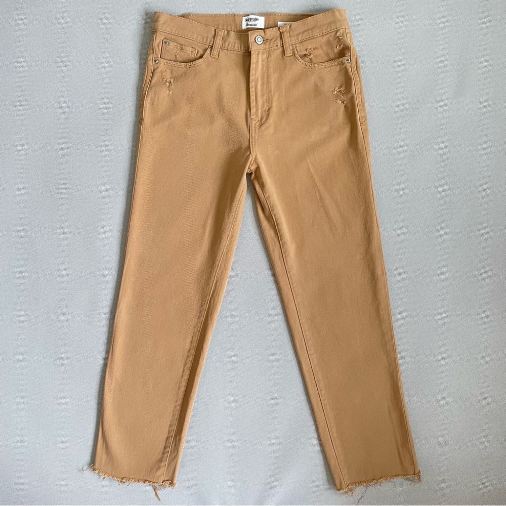 Kensie Jeans Vintage Luxe The Slim Tan Ankle Jeans Raw Hem Size 4/27